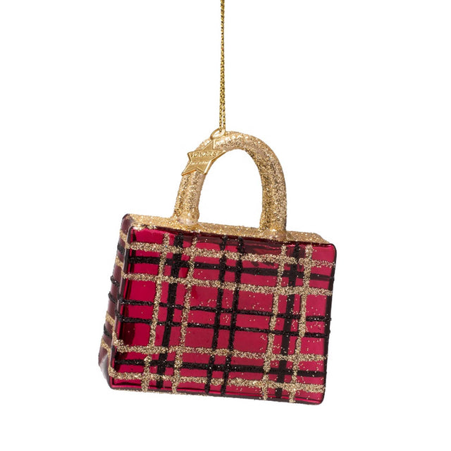 Vondels Burgundy Tartan Shopping Bag Ornament