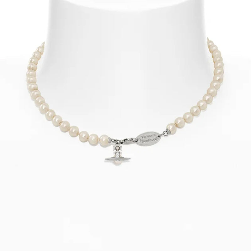 Vivienne Westwood Simonetta pearl necklace, Platinum Plated