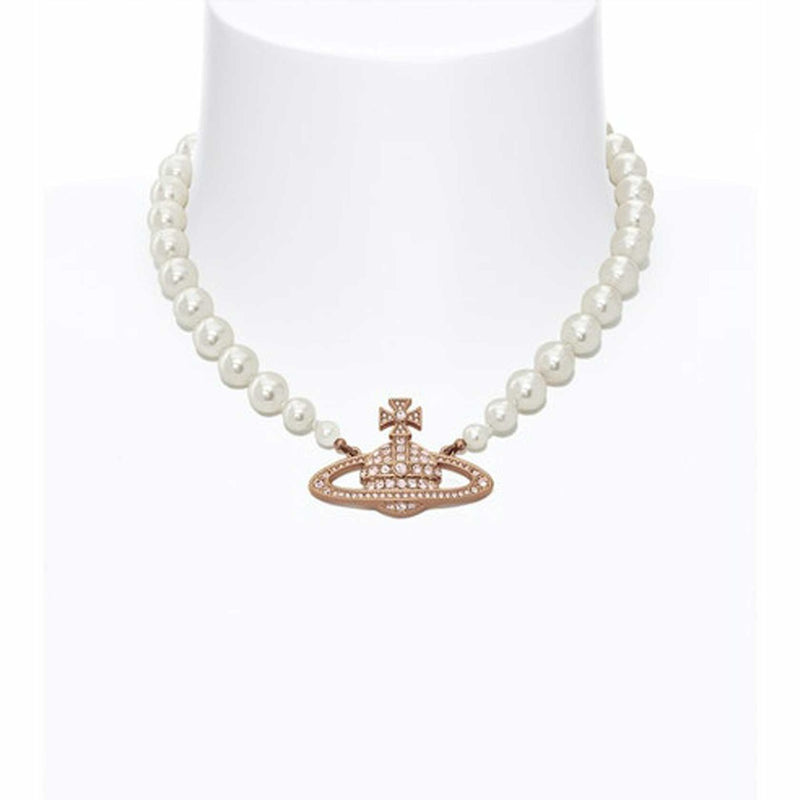 Vivienne Westwood One Row Pearl Bas Relief Choker, Rose Gold