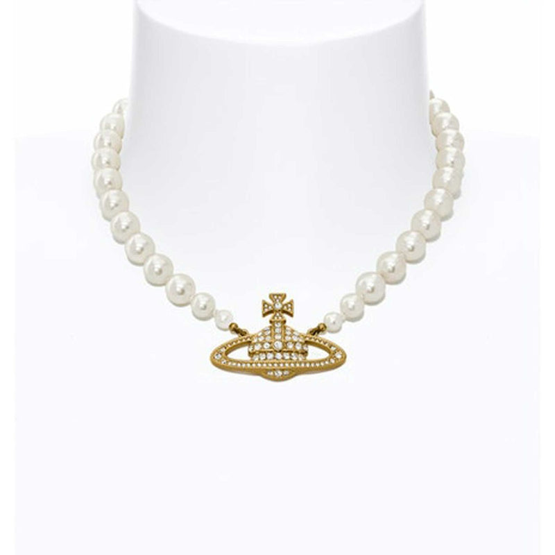 Vivienne Westwood One Row Pearl Bas Relief Choker, Gold/Cream
