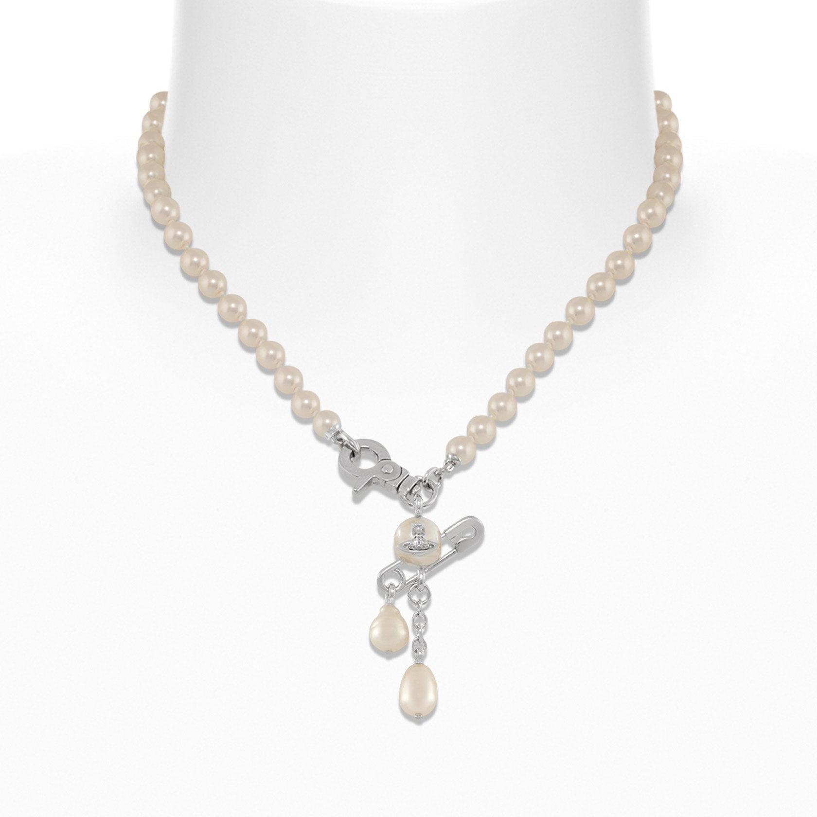 Vivienne Westwood Claude Small Pearl Necklace, Platinum Plated