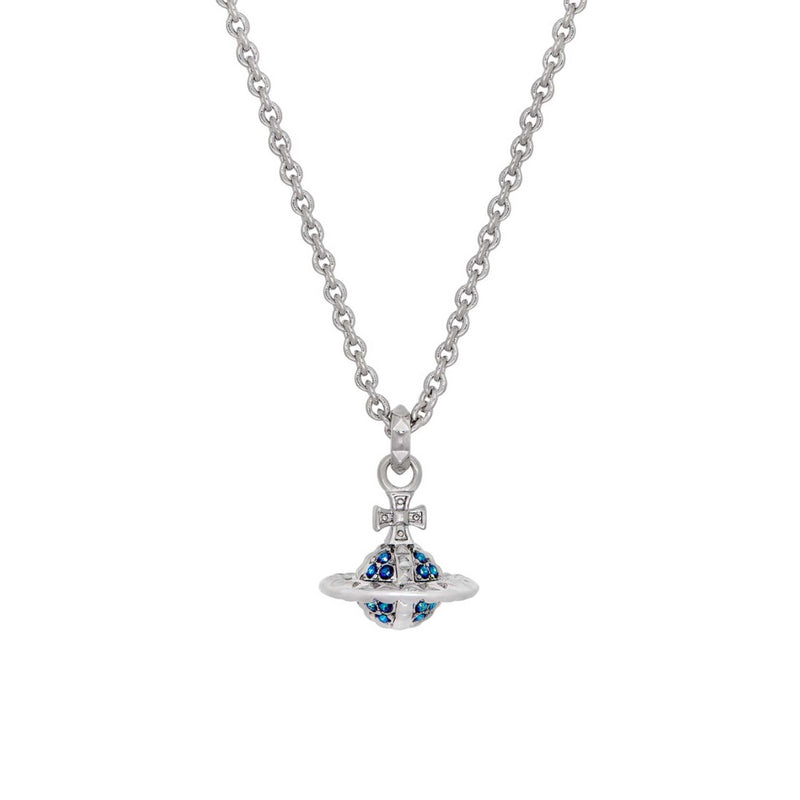 Vivienne Westwood Mayfair Small Orb Bermuda Blue Crystal Pendant, Rhodium Plated