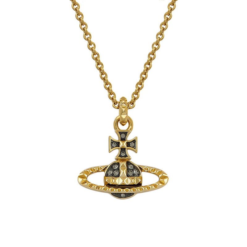 Vivienne Westwood Mayfair Bas Relief Black Diamond Crystal Pendant, Gold Plated