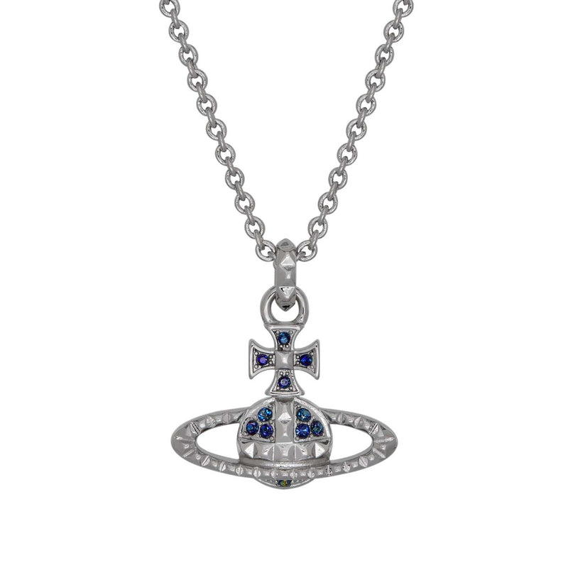 Vivienne Westwood Mayfair Bas Relief Bermuda Blue Crystal Pendant, Rhodium Plated
