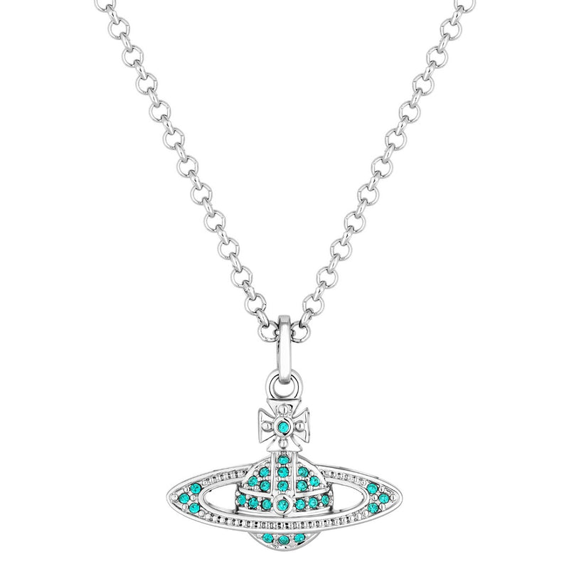 Vivienne Westwood Blue Zircon Mini Bas Relief Pendant, Platinum Plated