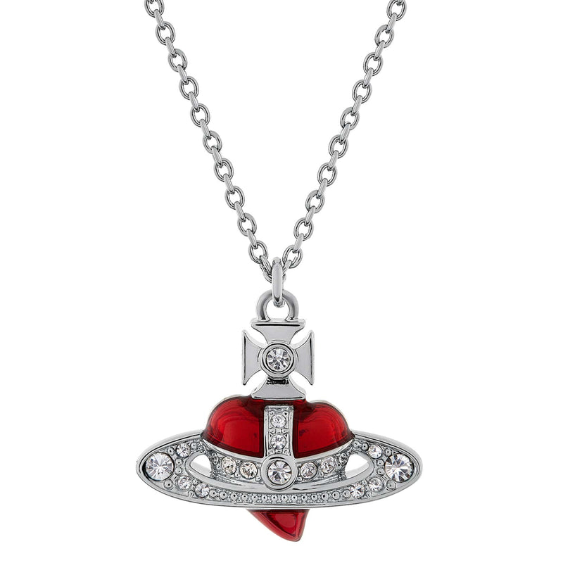 Vivienne Westwood Diamante Red Heart Pendant, Platinum Plated