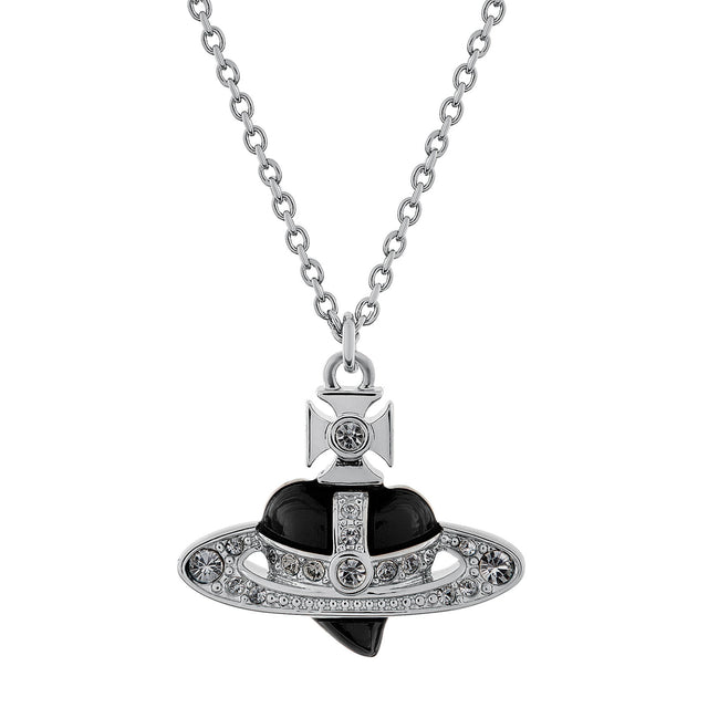 Vivienne Westwood Diamante Black Heart Pendant, Platinum Plated