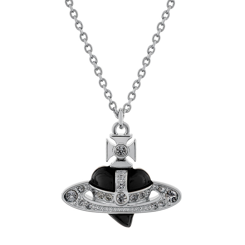 Vivienne Westwood Diamante Black Heart Pendant, Platinum Plated