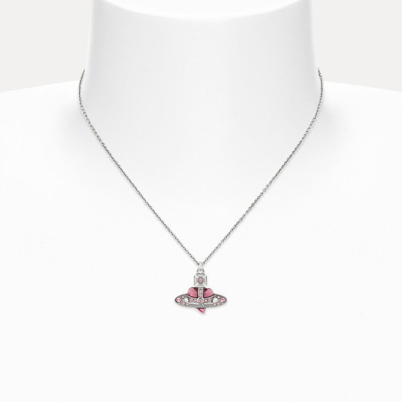 Vivienne Westwood New Diamante Heart Pendant Vintage Rose Necklace, Silver Tone Plated