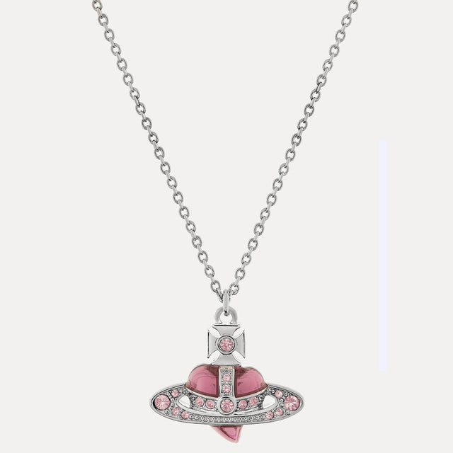 Vivienne Westwood New Diamante Heart Pendant Vintage Rose Necklace, Silver Tone Plated