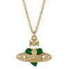 Vivienne Westwood New Diamante Heart Green / Gold Pendant, Gold Plated