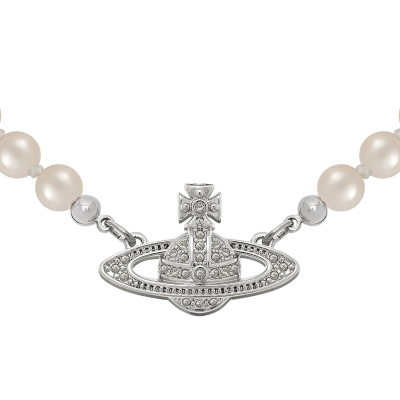 Vivienne Westwood Mini Bas Relief Pearl Choker, Platinum Plated