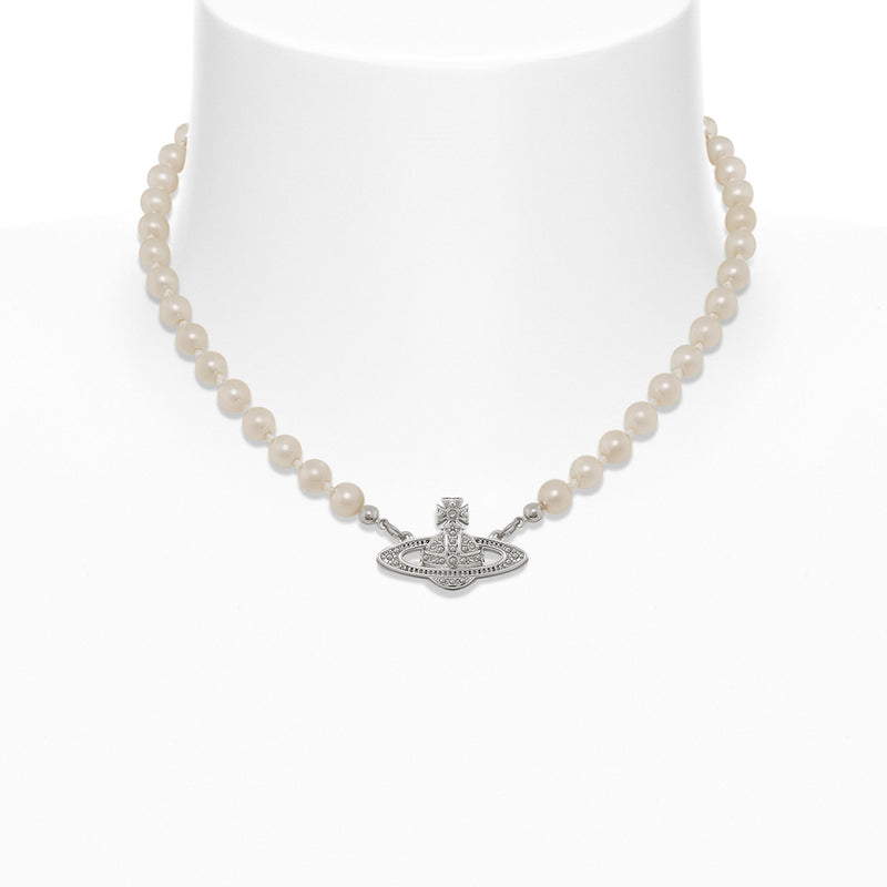 Vivienne Westwood Mini Bas Relief Pearl Choker, Platinum Plated