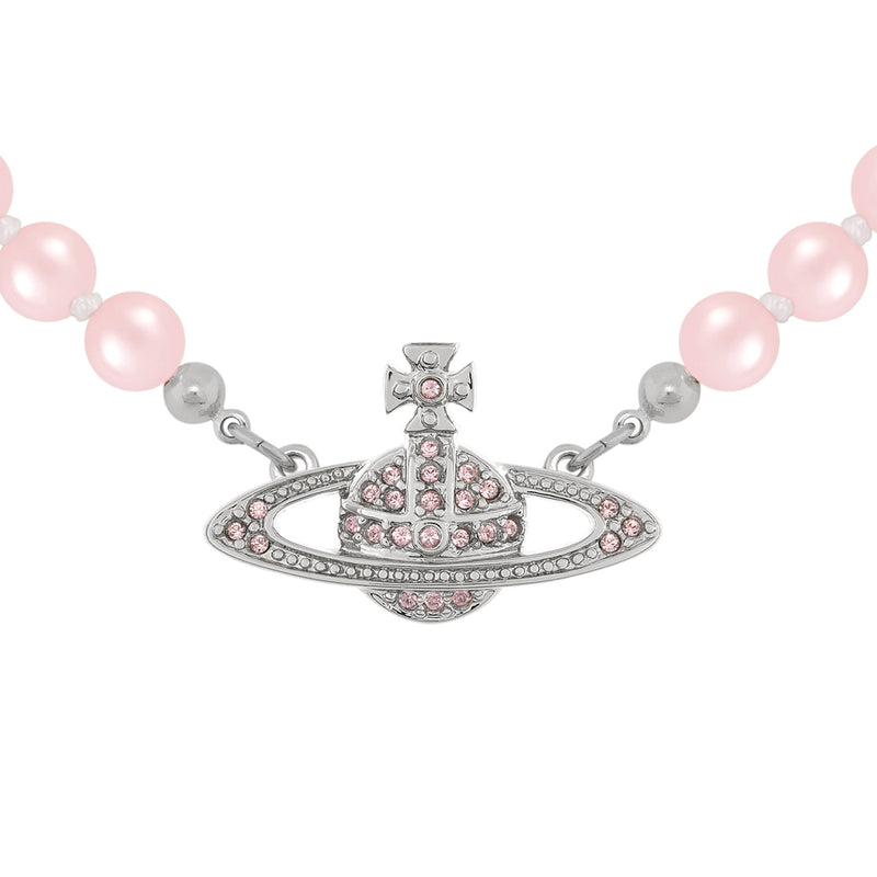 Vivienne Westwood Mini Bas Relief Vintage Rose Pearl Choker, Platinum Plated