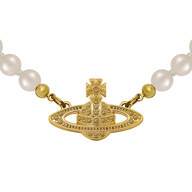 Vivienne Westwood Mini Bas Relief Pearl Choker, Gold Plated