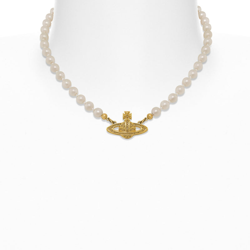 Vivienne Westwood Mini Bas Relief Pearl Choker, Gold Plated