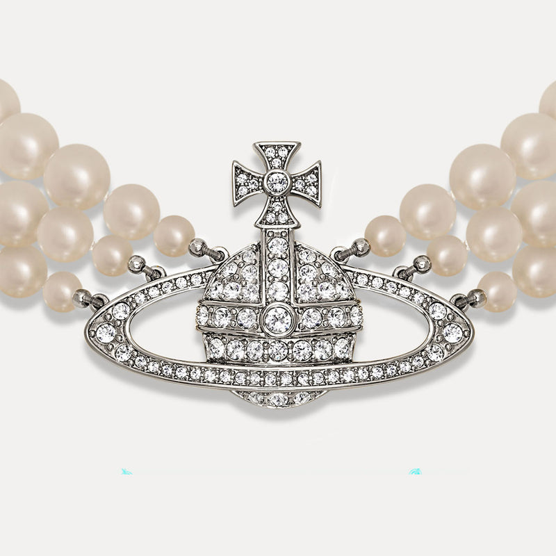 Vivienne Westwood Three Row Pearl Bas Relief Choker