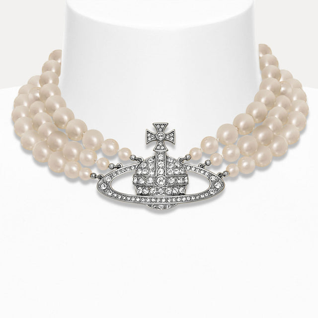 Vivienne Westwood Three Row Pearl Bas Relief Choker