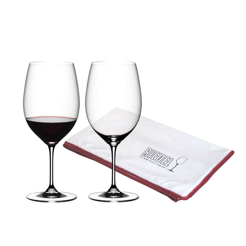 Riedel Vinum Cabernet Sauvignon / Merlot (Bordeaux) Glasses (Pair) + Polishing Cloth