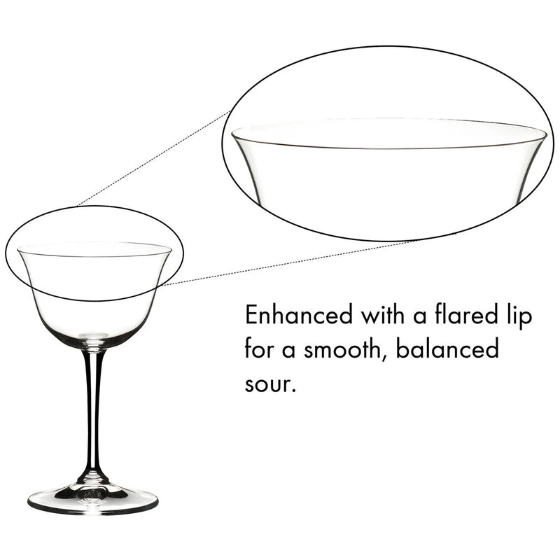 Pair of clear glass sour glasses with flared rims on slender stems