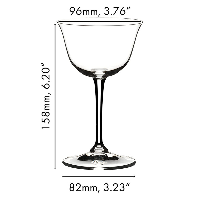 Clear tulip-shaped sour glass on a round base with size dimensions