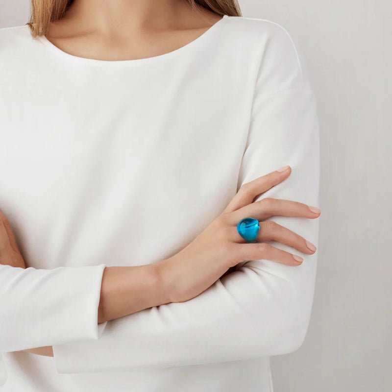 Lalique Cabochon Light Blue Ring, Size 53