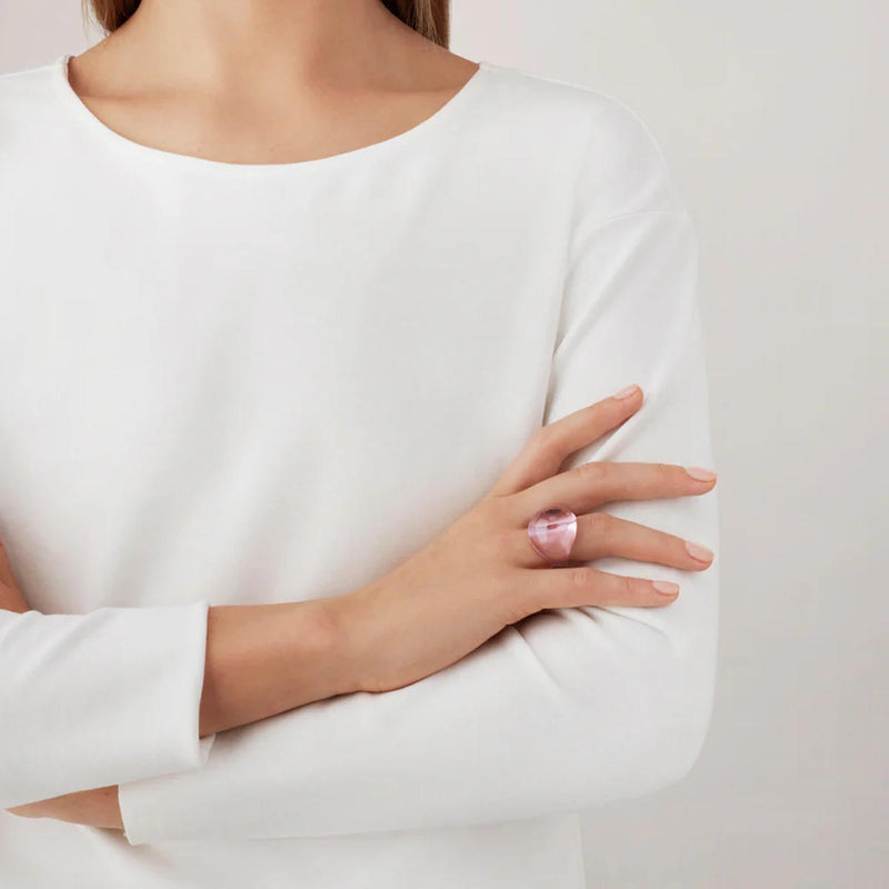 Lalique Cabochon Pink Ring, Size 51