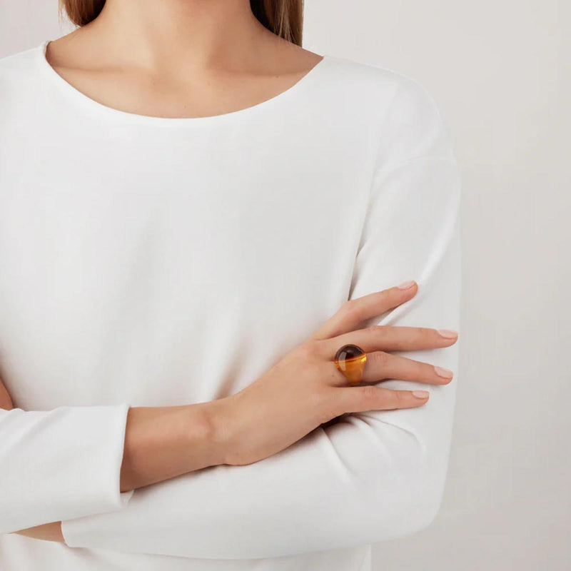 Lalique Cabochon Amber Ring, Size 49