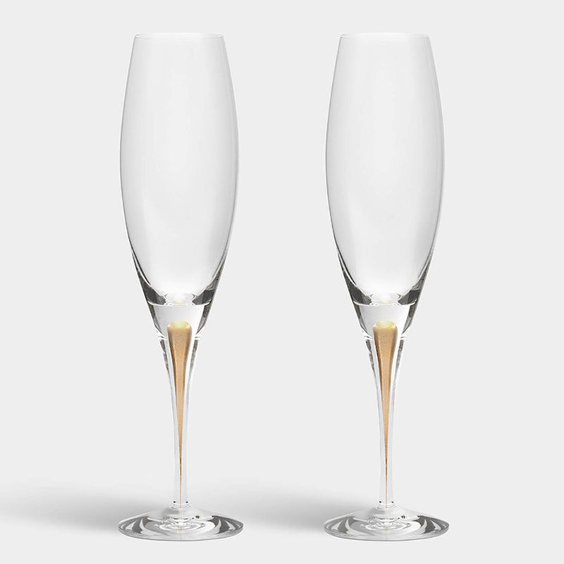 Orrefors Intermezzo Gold Champagne Glasses (Set of 2)