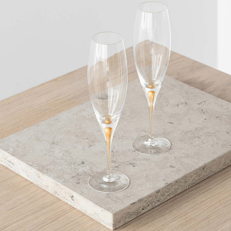 Orrefors Intermezzo Gold Champagne Glasses (Set of 2)