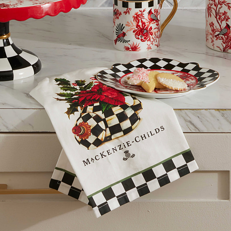 Mackenzie-Childs Poinsettia Tea Kettle Dish Towel