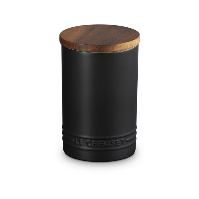Le Creuset Stoneware Signature Storage Jar with Wooden Lid 770ml Satin Black