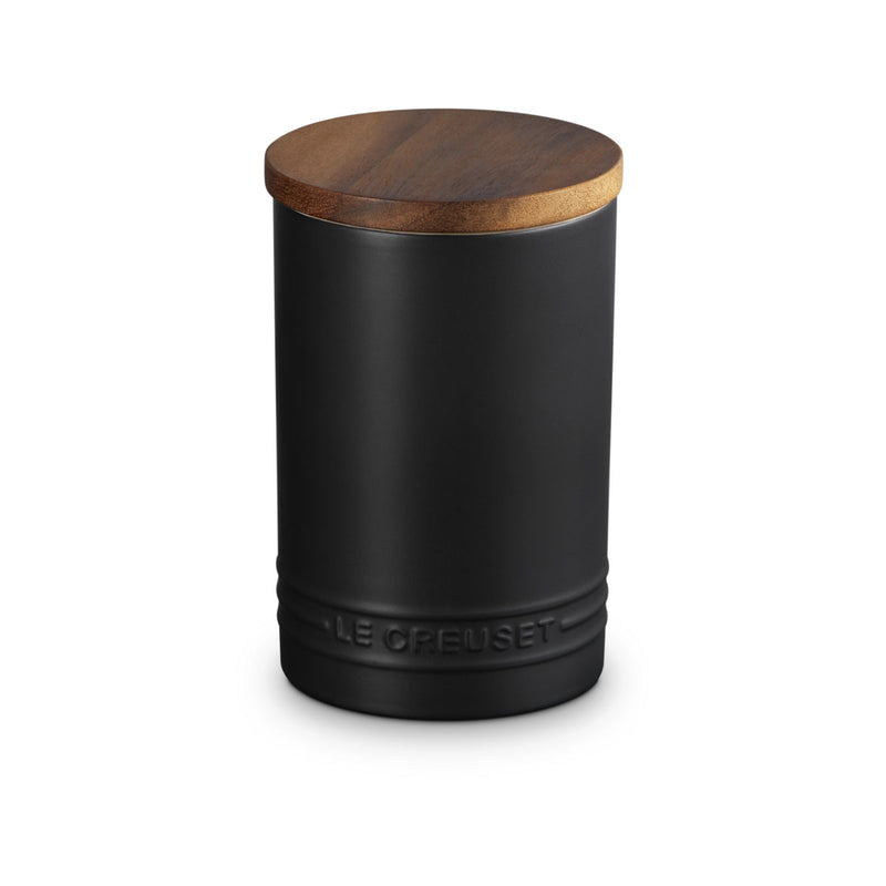 Le Creuset Stoneware Signature Storage Jar with Wooden Lid 770ml Satin Black