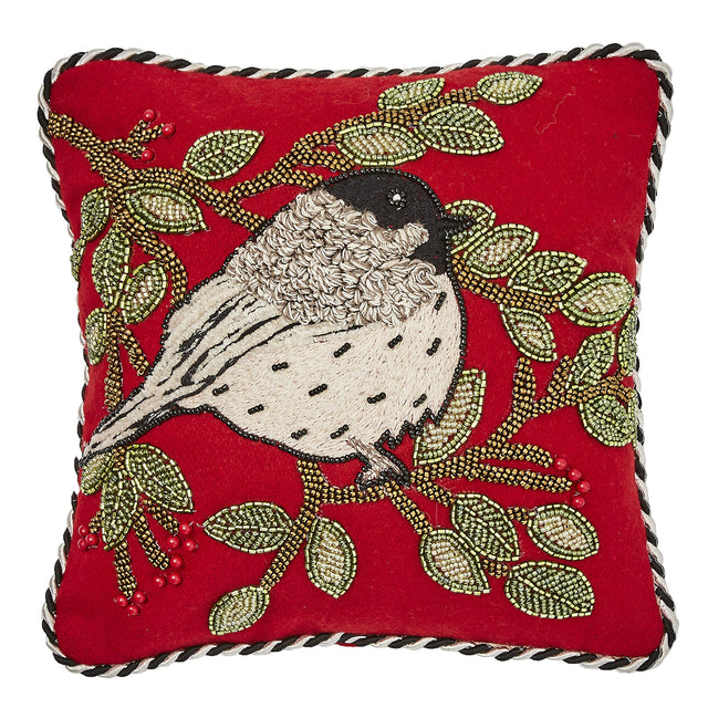 Mackenzie-Childs Chickadee Beaded Throw Pillow