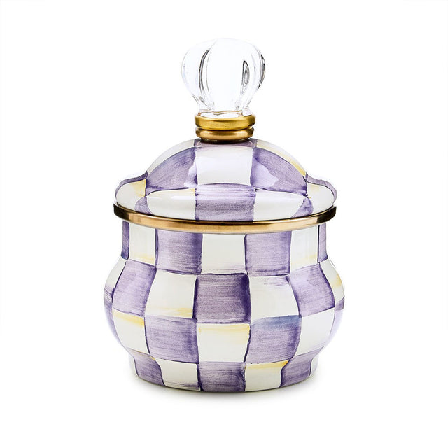 Mackenzie Childs Violet Check Lidded Sugar Bowl