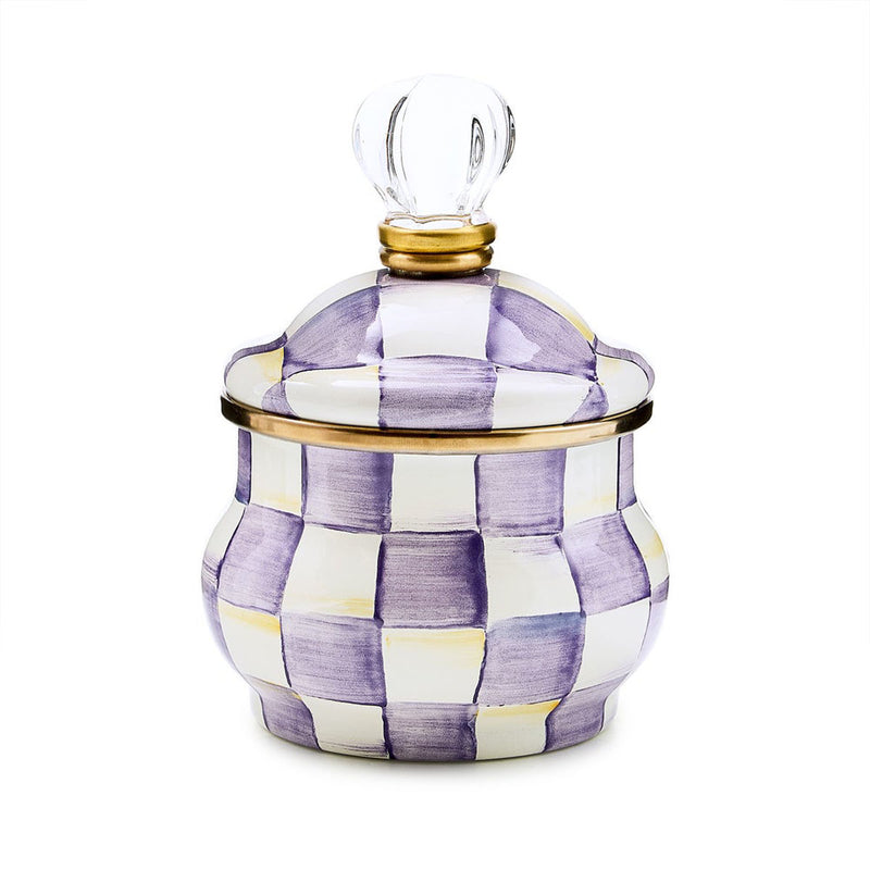 Mackenzie Childs Violet Check Lidded Sugar Bowl