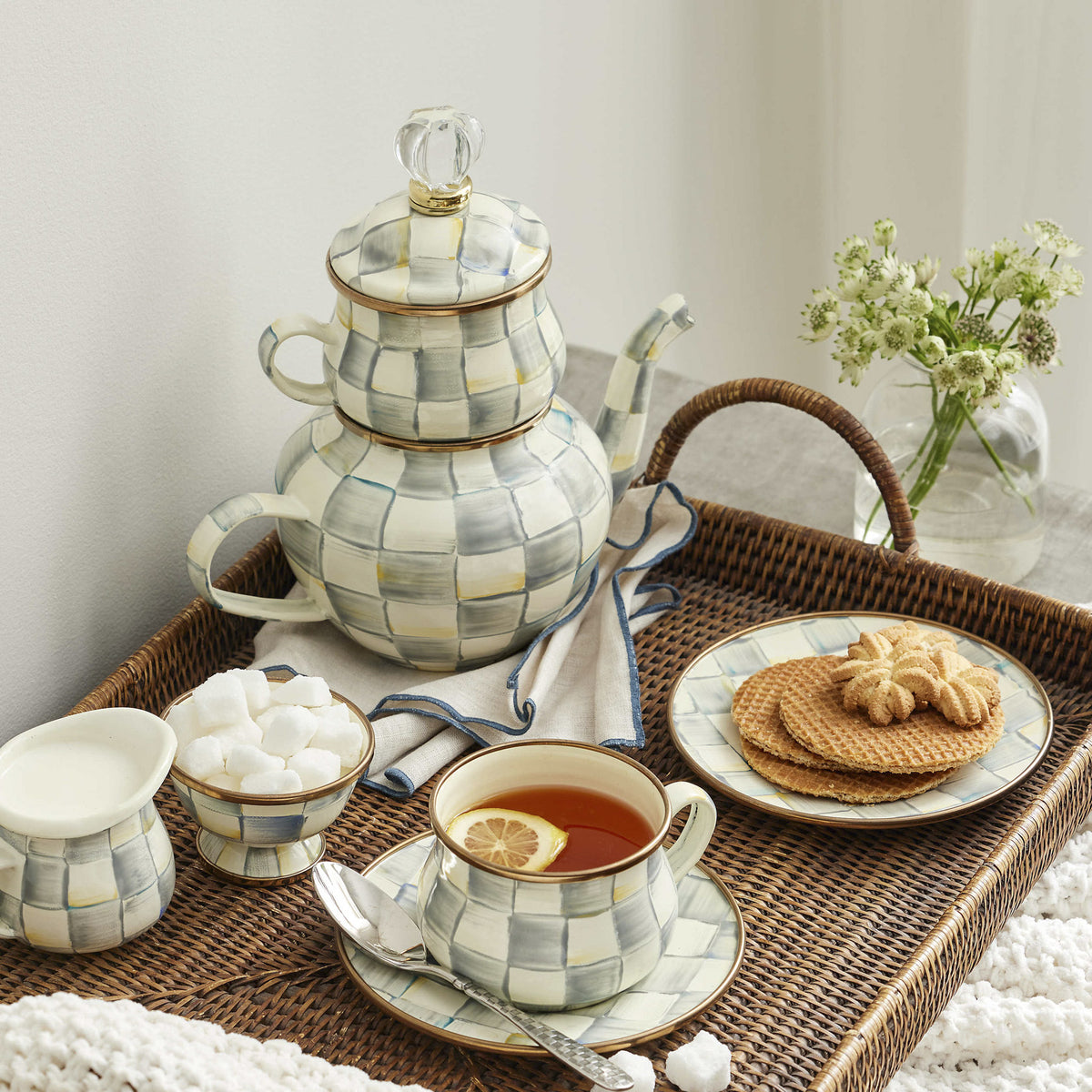 Mackenzie-Childs Sterling Check Enamel High Tea – David Shuttle Ltd