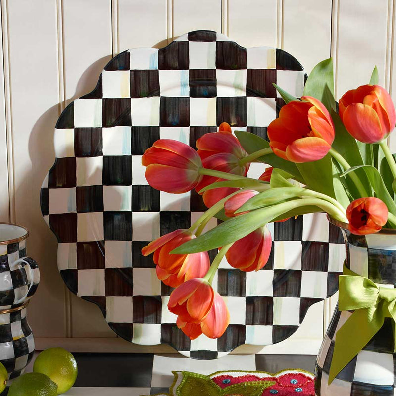 Mackenzie-Childs Courtly Check Enamel Petal Platter