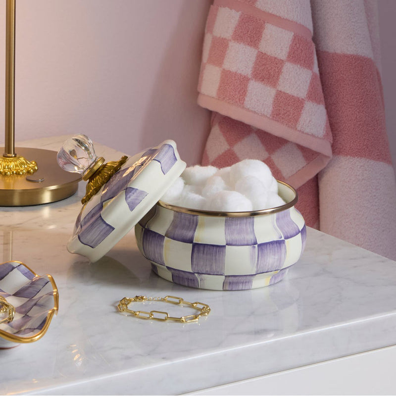 Mackenzie Childs Violet Check Squashed Pot