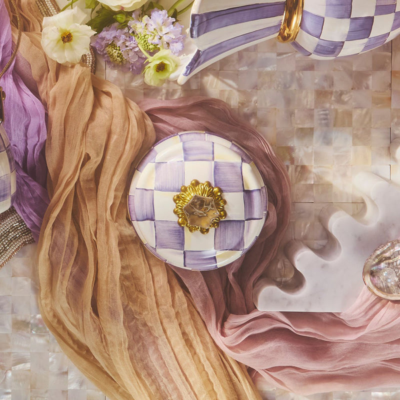 Mackenzie Childs Violet Check Squashed Pot