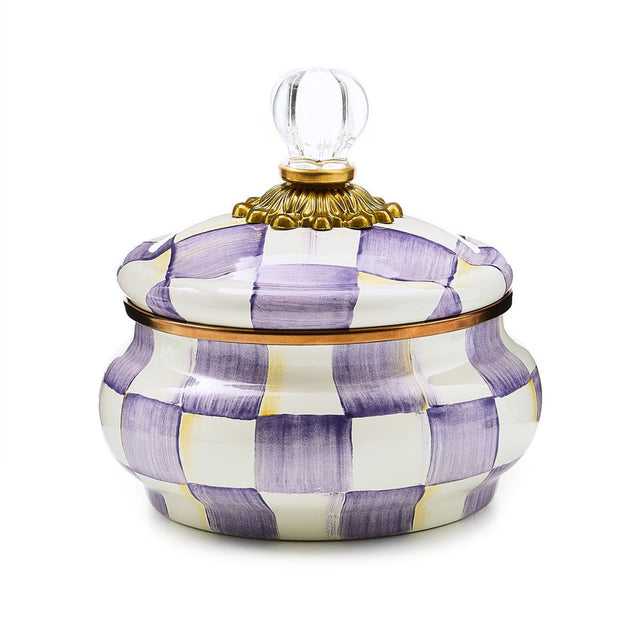 Mackenzie Childs Violet Check Squashed Pot
