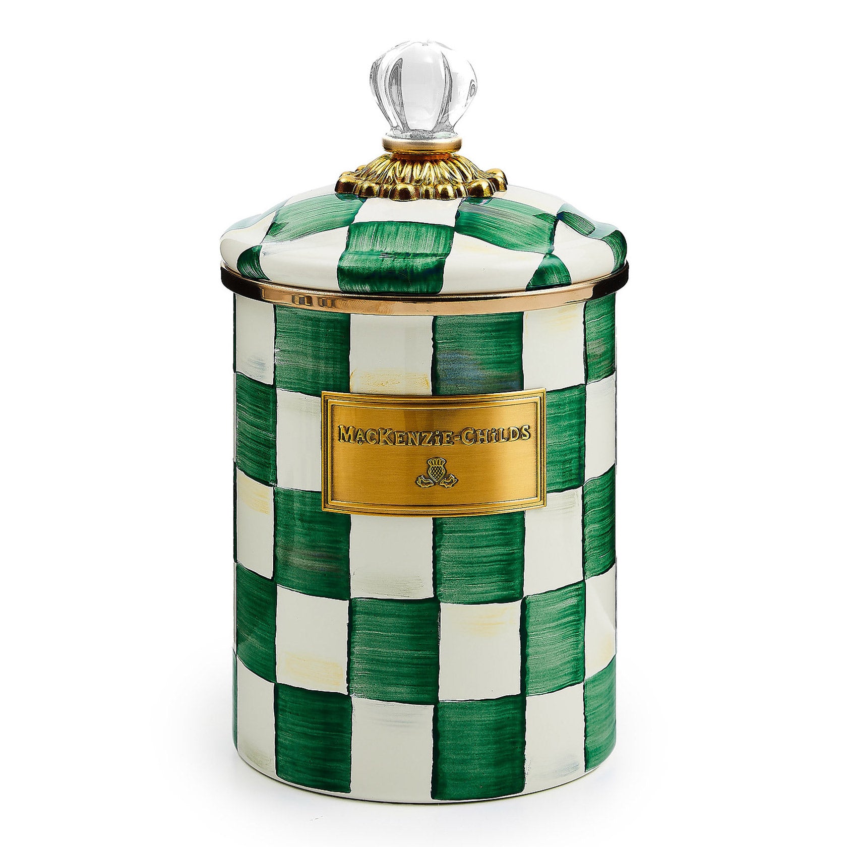 Mackenzie-Childs Emerald Check Enamel Storage Canisters | David