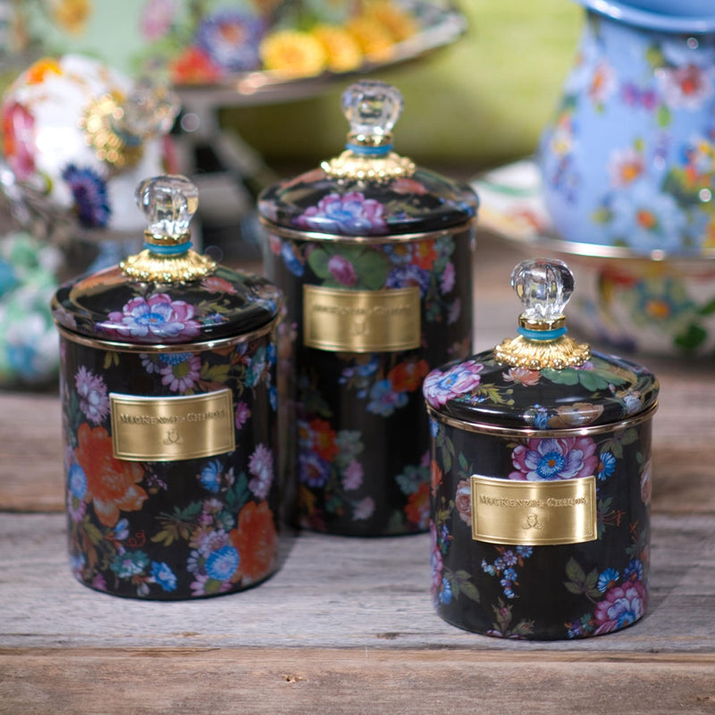 Mackenzie-Childs Flower Market Black Medium Canister