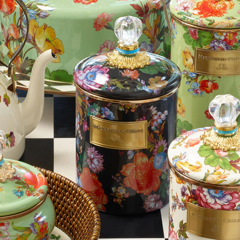 Mackenzie-Childs Flower Market Black Medium Canister