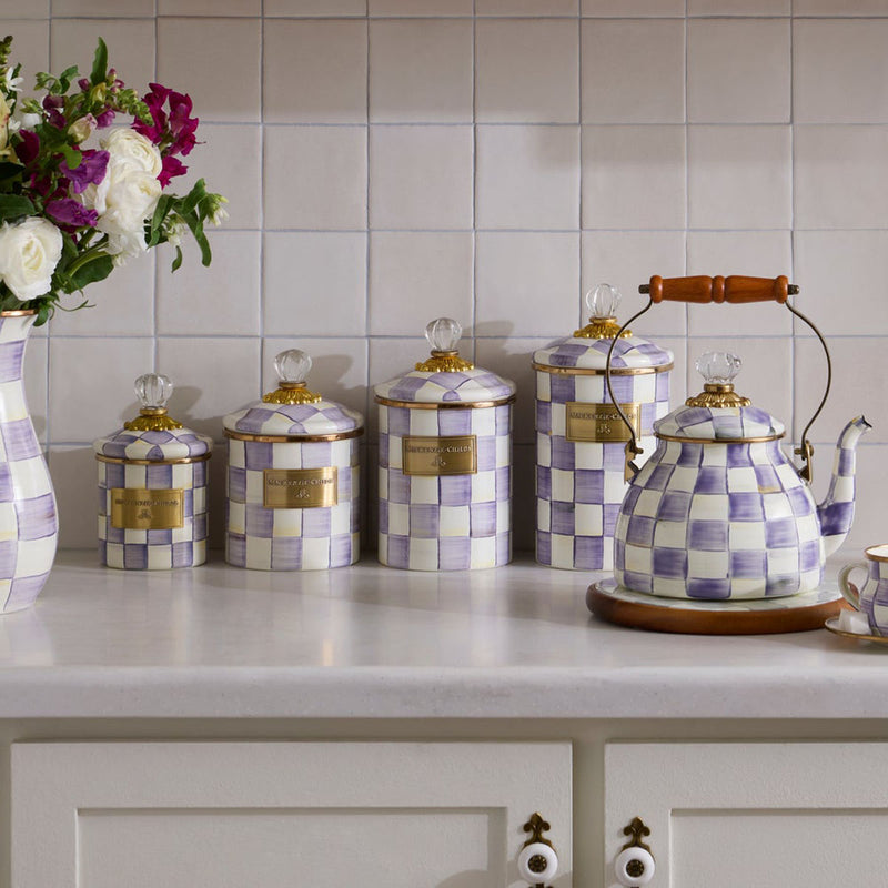 Mackenzie Childs Violet Check Medium Canister