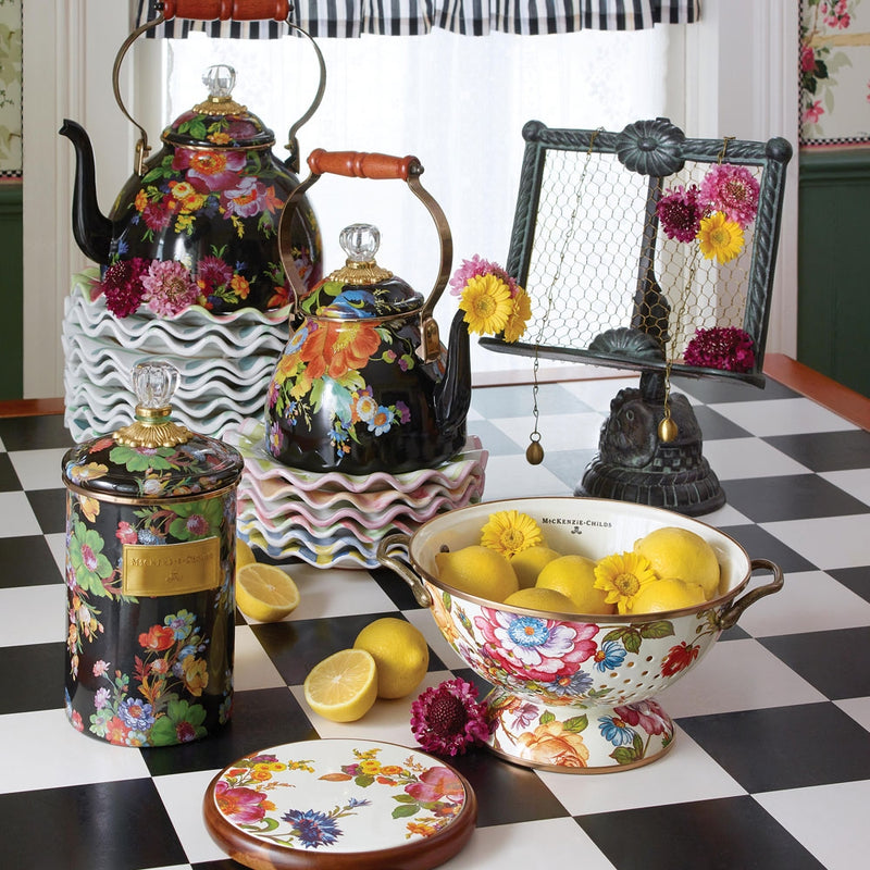 Mackenzie-Childs Flower Market Black Large Canister