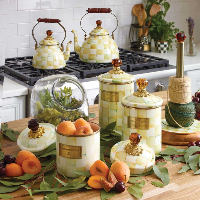 Mackenzie-Childs Parchment Check Cookie Jar with Enamel Lid