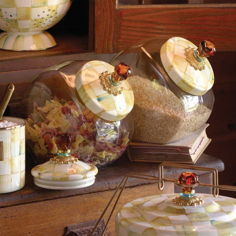 Mackenzie-Childs Parchment Check Cookie Jar with Enamel Lid