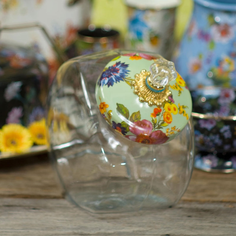 Mackenzie-Childs Flower Market Green Enamel Lid Cookie Jar