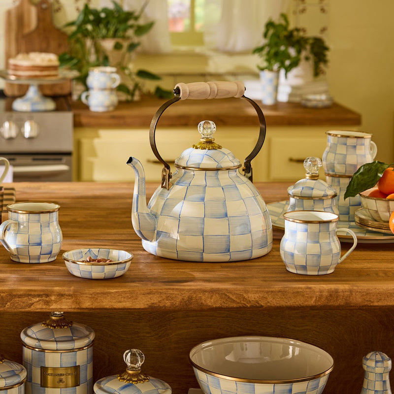 Mackenzie-Childs Sky Check 3 Quart Tea Kettle